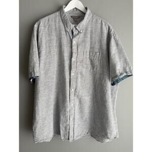 Falls Creek Shirt Size XXXL Gray Linen Cotton Blend Short Sleeve Button Down